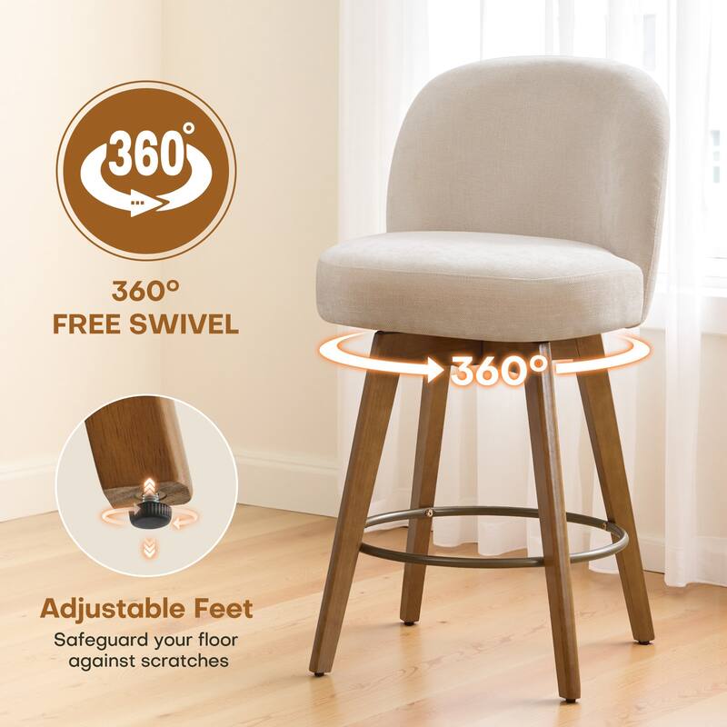 Fabric Upholstered Counter Height Swivel Bar Stools - 37.8"H x 19.7"W x 23.2"D