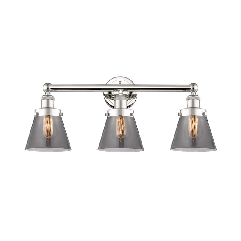 Innovations Lighting 616-3W-10-25 Cone Vanity Cone 3 Light 25" Wide - Polished Nickel / Plated Smoke
