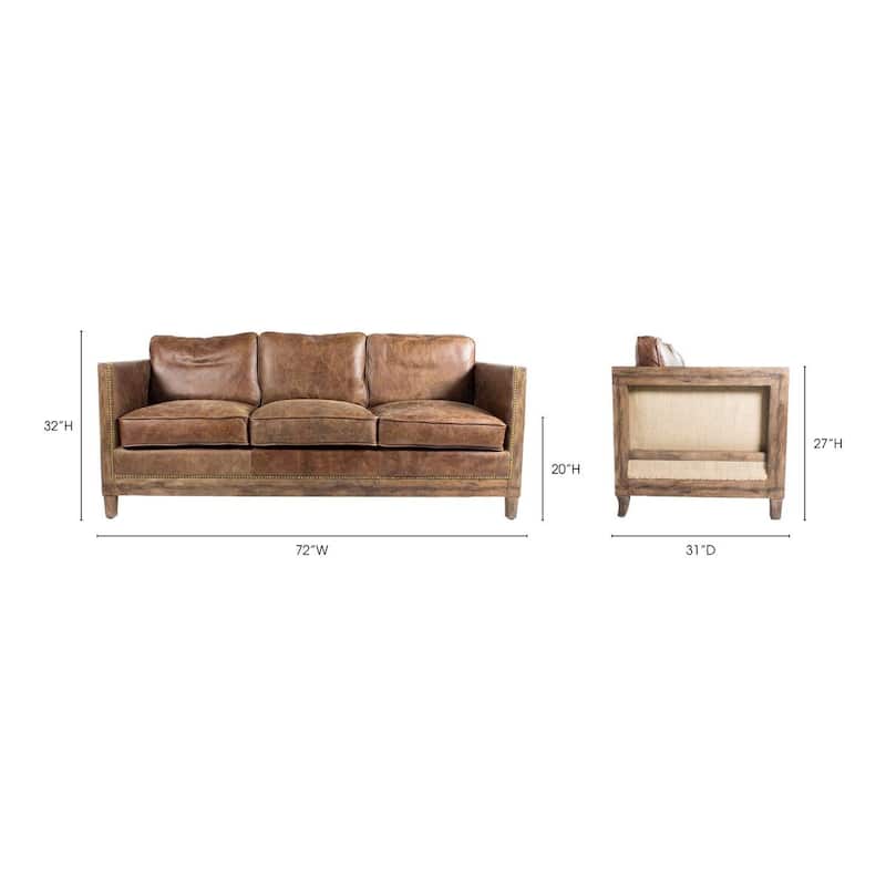 Aurelle Home Dina Vintage Brown Leather Sofa