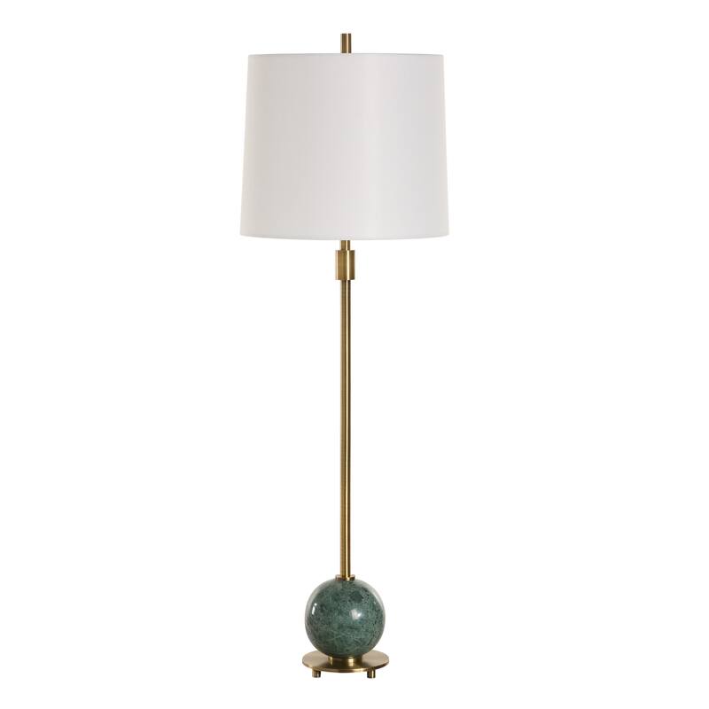 Buffet Lamp with Linen Drum Shade - 36.25" - Brass Finish