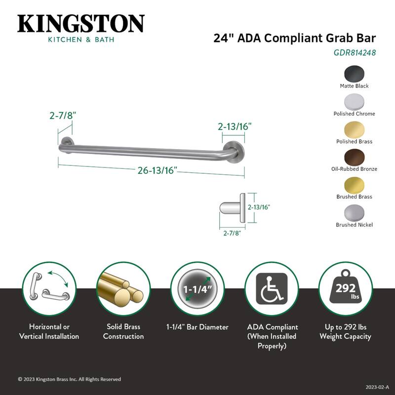 Kingston Brass Silver Sage 24-Inch X 1-1/4-Inch OD ADA Grab Bar