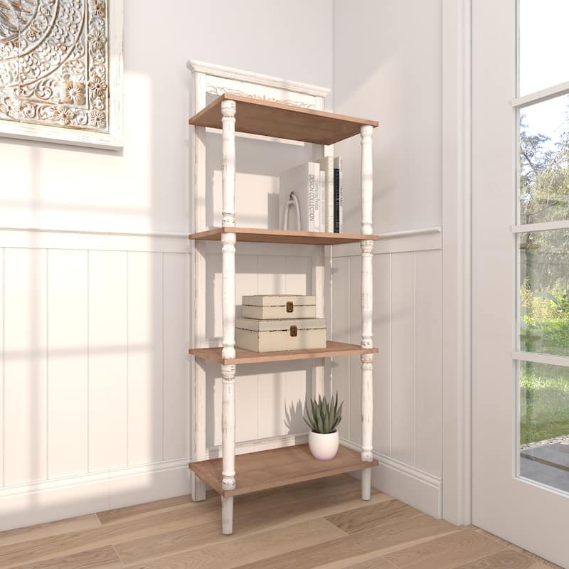 Wood Floral Intricately Carved 4 Shelves Shelving Unit - White - Roche River Decor