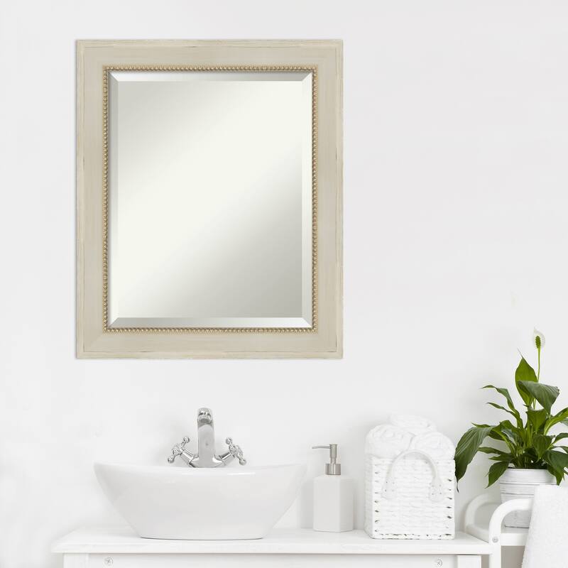 Beveled Wood Bathroom Wall Mirror - Parthenon Cream Frame - Parthenon Cream