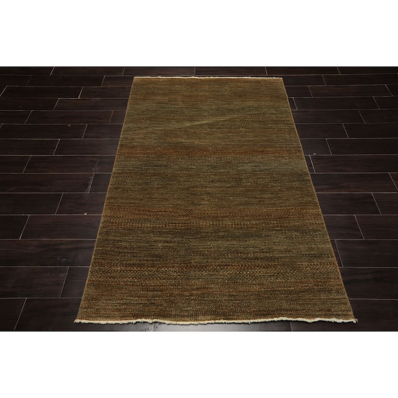 Hand Knotted Wool Green Tibetan Modern & Contemporary 4'5''x5'11'' Rug - 4' 5'' x 5' 11''
