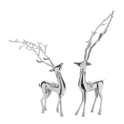 Metal Deer Statue (Set of 2) - N/A