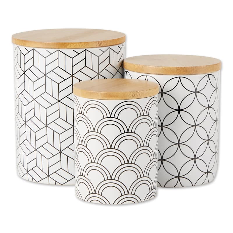 DII Mixed Print Ceramic Canister 3 Piece - White/Black