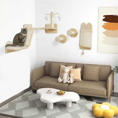 Cat Shelf Set with 2 Scratching Posts - 43.3" L x 22" W x 28.7" H