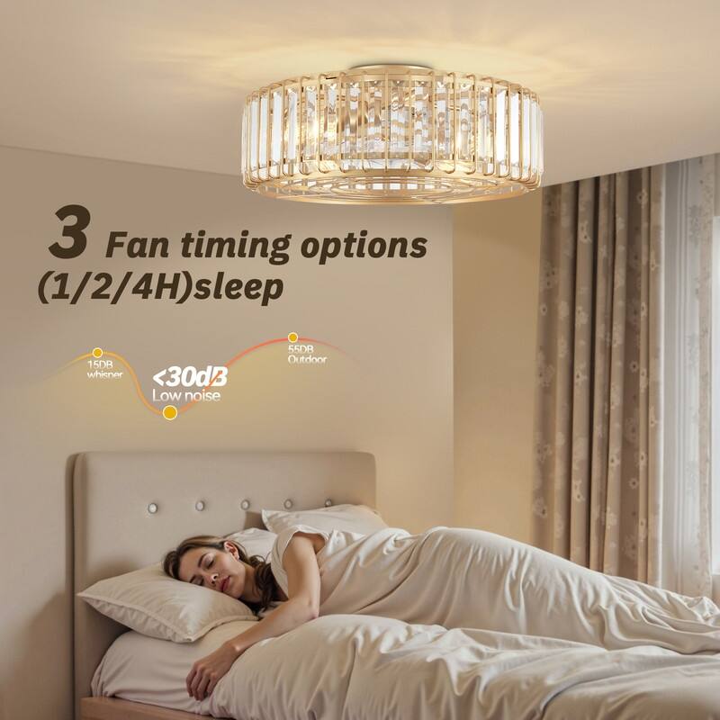 20 in. Indoor Gold Crystal Ceiling Fan with Light, Mid Century Gold Fandelier with Remote Control, 6 Speeds for Bedroom