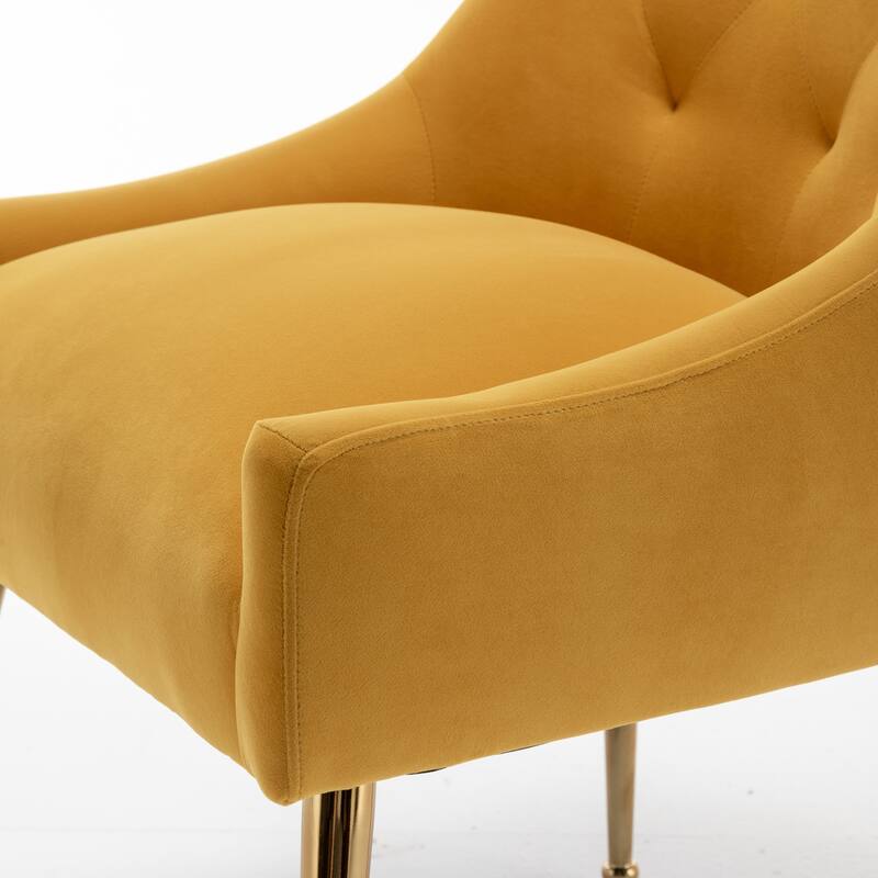 SEYNAR Modern Boucle Velvet Upholstered Accent Dining Chair Set of 2 Tufted Back Armless Chair with Golden Legs
