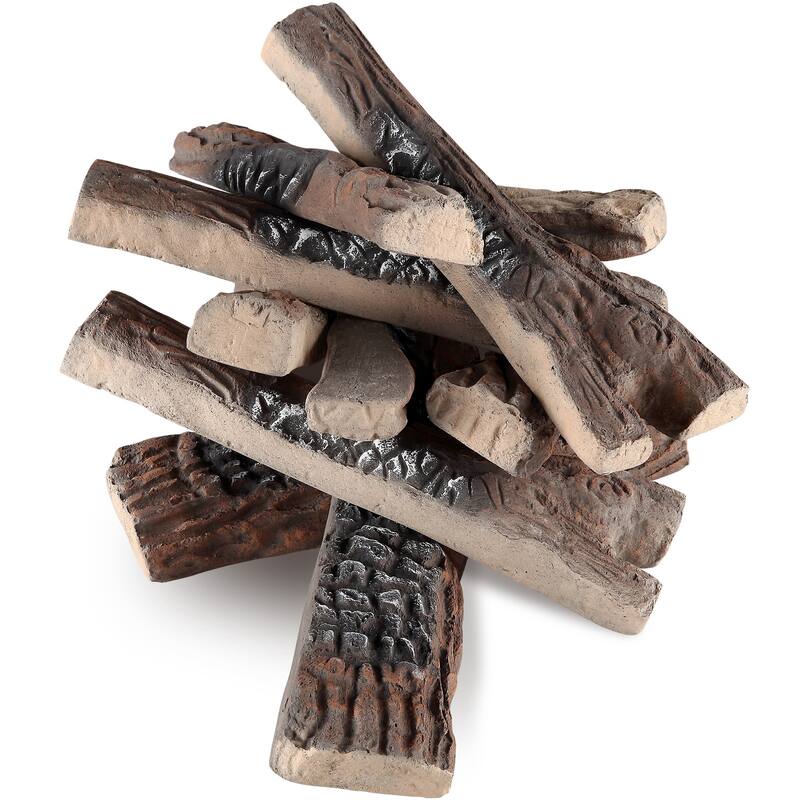Logs, Gas Fireplace Ceramic Logs for Fire place, Heat-Resistant Wood Log Gas Realistic Logs, Stackable Wood Branches - 10 Pcs