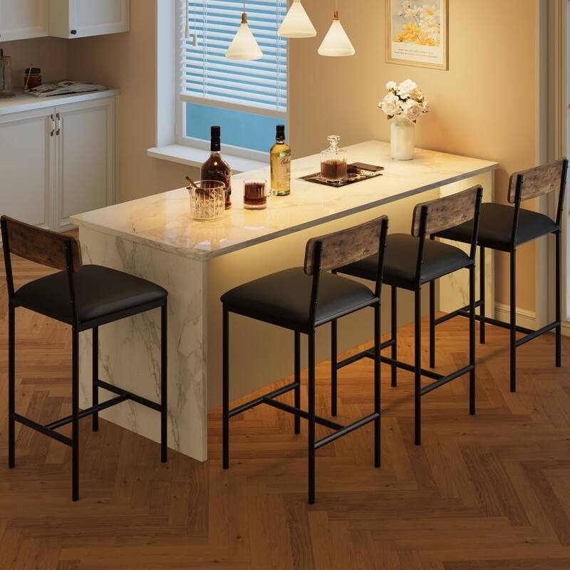 Set of 2 Upholstered Bar Chairs Counter Height Barstools for Kitchen Island - 14.5" L x 16.5" W x 37.4" H