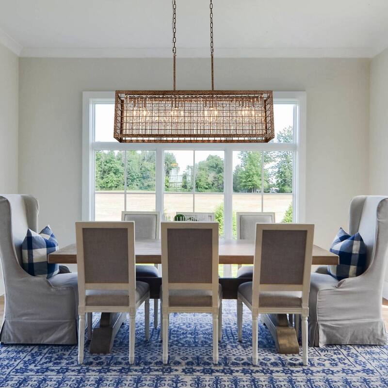 Farmhouse 4-Light Crystal Chandelier Rectangle Kitchen Island Pendant