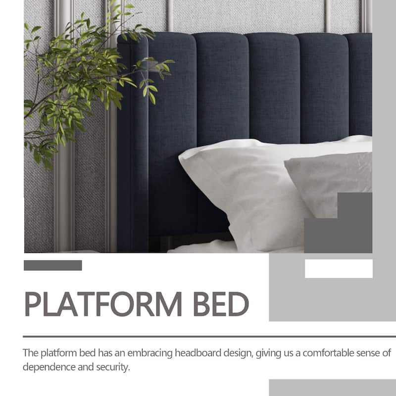 Aufank Bed Frame Upholstered Platform with Wooden Slats, Noise-Free