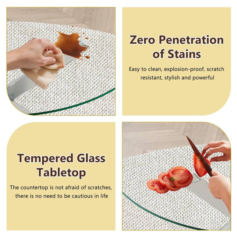 Set of 5 Piece Round Glass Dining Table and 4 Transparent Plastic Chairs X Shaped Metal Base