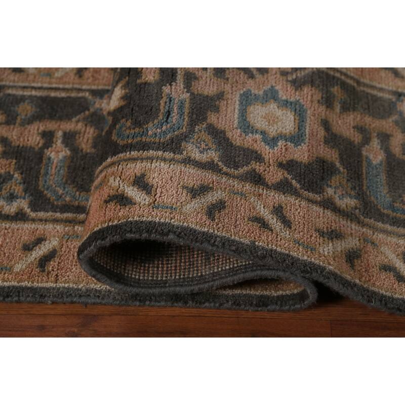 All-Over Floral Oushak Indian Area Rug Hand-Knotted Wool Carpet - 9'1" x 11'8"