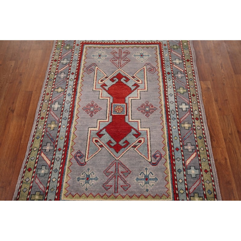 Grey Traditional Kazak Oriental Accent Rug Handmade Wool Carpet - 3'3" x 4'10"