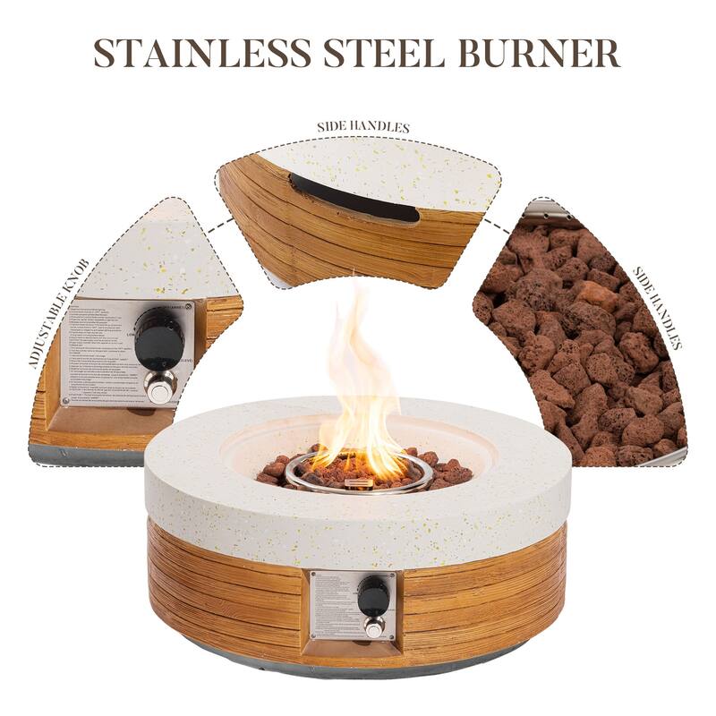 COSIEST 28''Outdoor Concrete Propane Fire Pit Table,Marble & Wood Style Design
