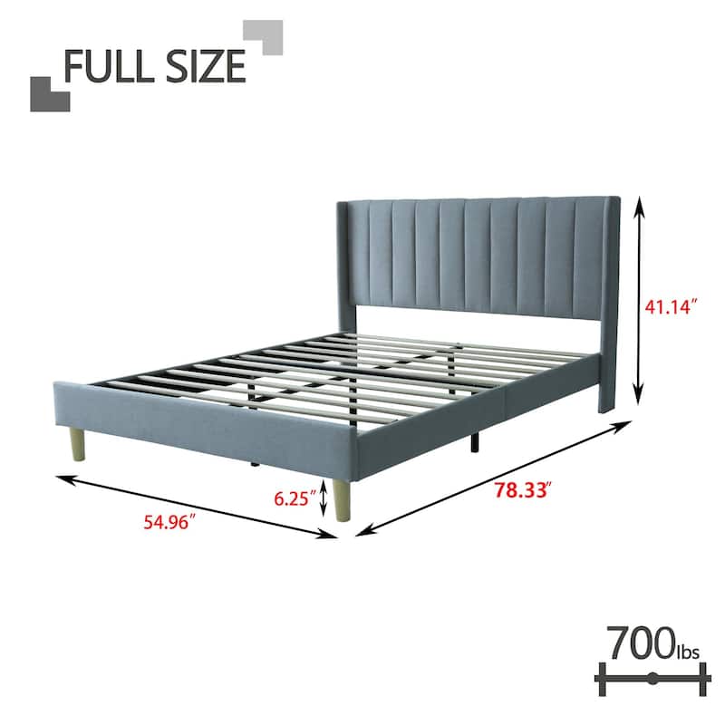 Aufank Bed Frame Upholstered Platform with Wooden Slats, Noise-Free