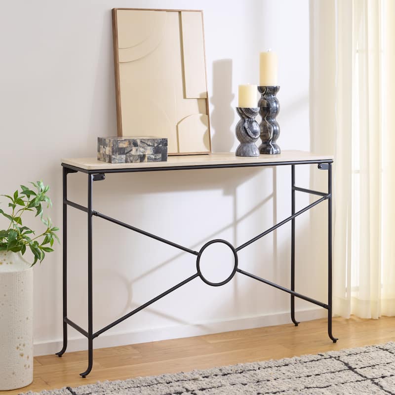 SAFAVIEH Home Lenin Ceramic Console Table - 42"W x 12"D x 30"H - Beige/Black