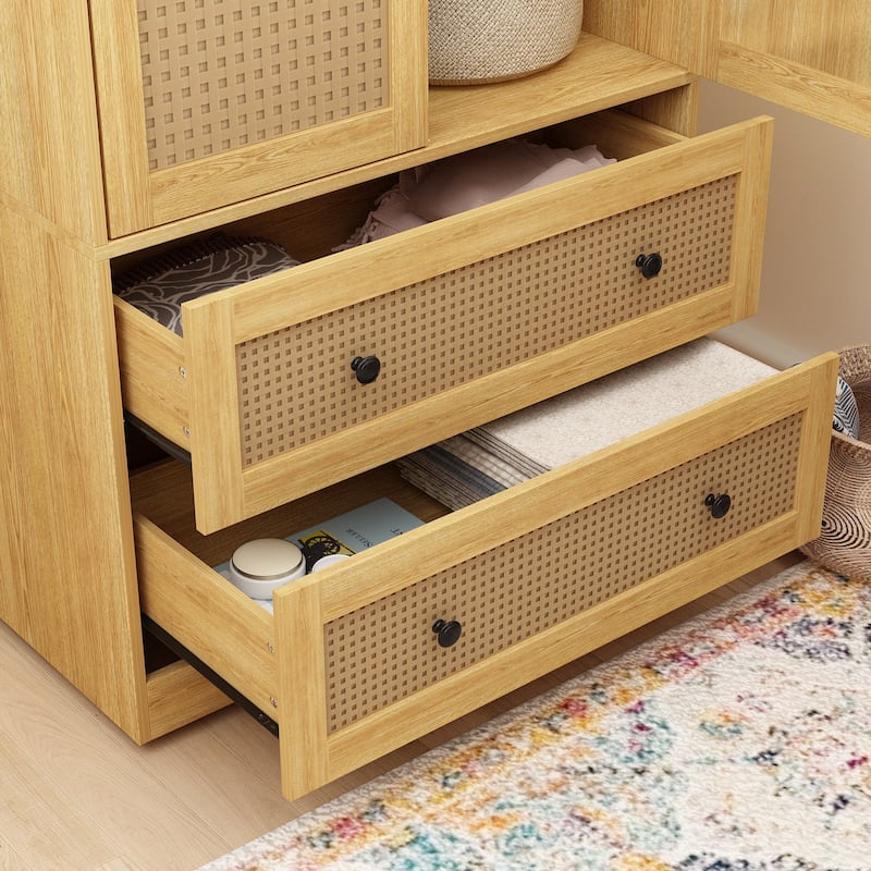 70.9"Wardrobe Closet with Drawers and Hanging Rod Armoires Wood Finish