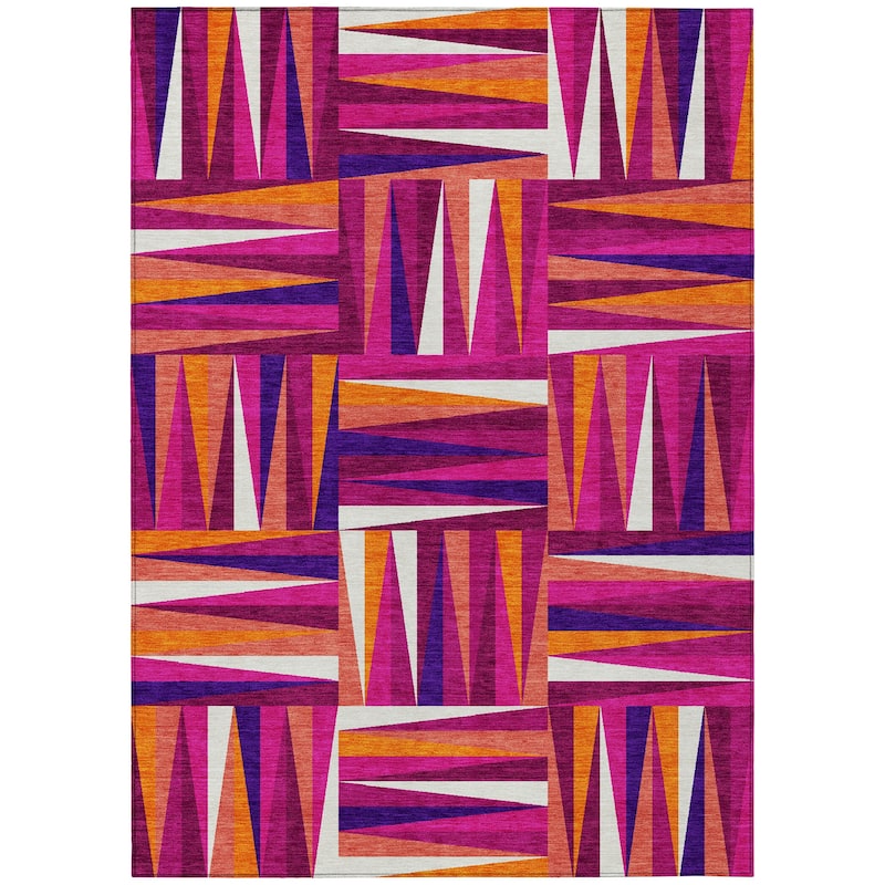 Machine Washable Indoor/ Outdoor Contemporary Mosaic Chantille Rug