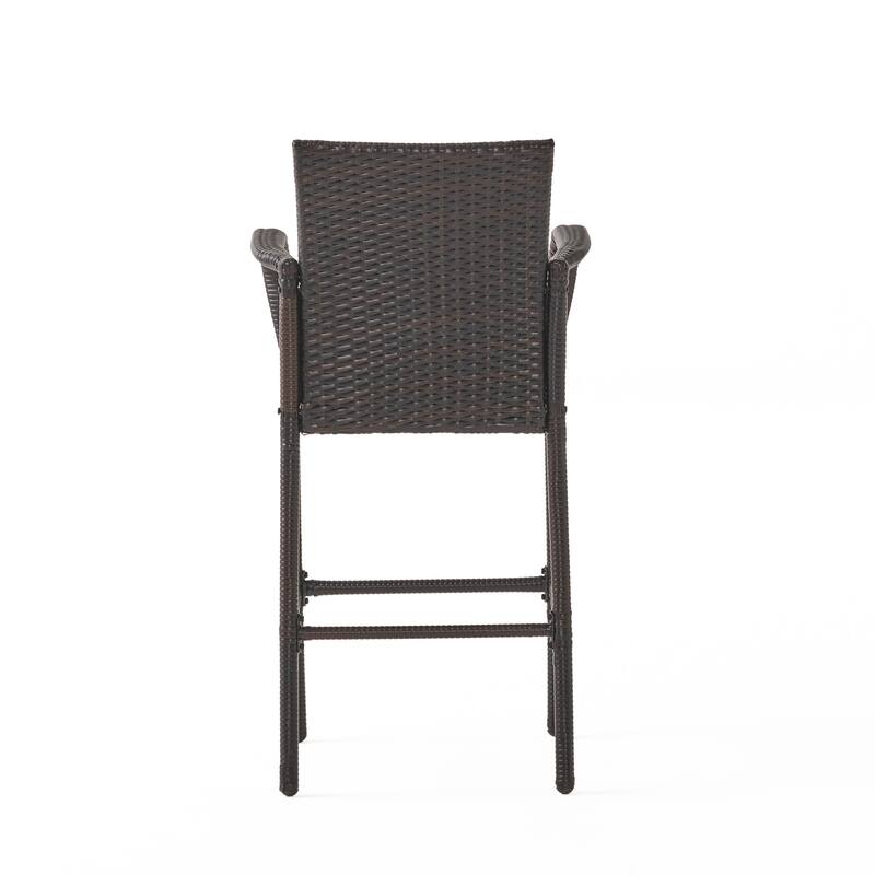 Christopher Knight Home Delfina Outdoor Wicker Barstools (Set of 2) - Modern Patio Seating - 24.80" D x 24.35" W x 46.50" H