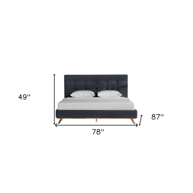 HomeRoots Gray and Brown Wood And Tufted Polyester King Bed Frame