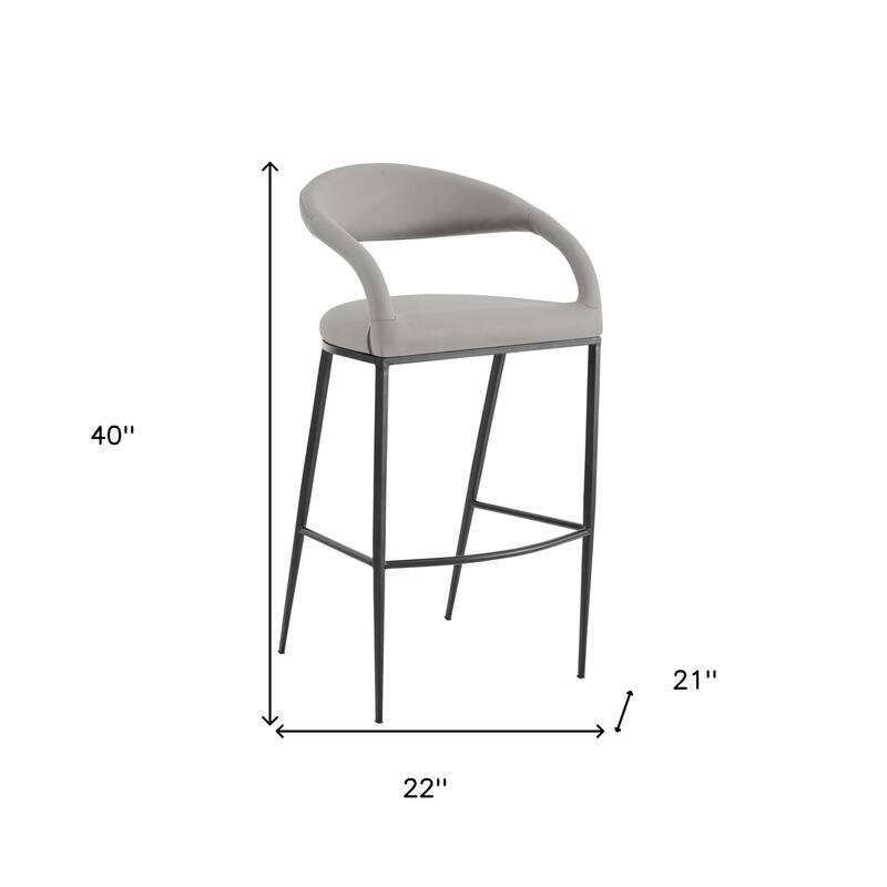 HomeRoots 30" Light Gray and Black Faux Leather and Iron Low Back Bar Height Bar Chair