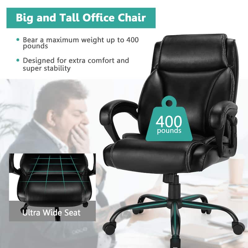 Costway 400 LBS Big & Tall Leather Office Chair Adjustable High Back - See Details