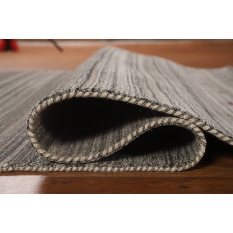 Hand Knotted Oriental 100% Wool Carpet Tribal Animal Pictorial Greys & Charcoal Gabbeh Area Rug - 7' 7'' X 5' 0''