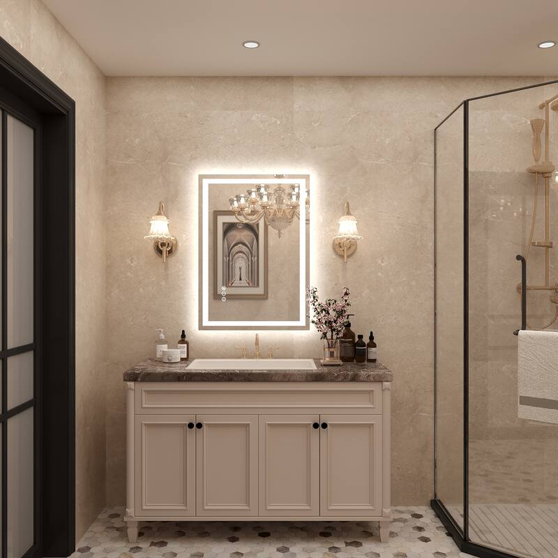 Frameless LED Front Light and Backlit 3 Colors Dimmable Anti-Fog Wall Bathroom Vanity Mirror