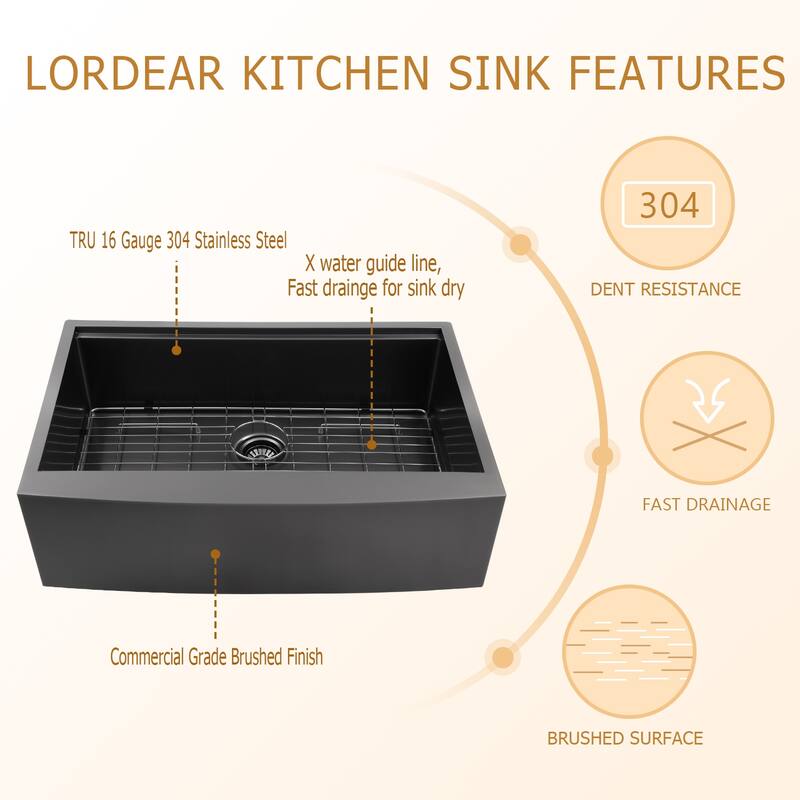 Lordear 30" Stainless Steel Sink Undermount Workstation Apron Front Kitchen Sink with Accessories - 30 in.W x 22 in.D x 10 in.H