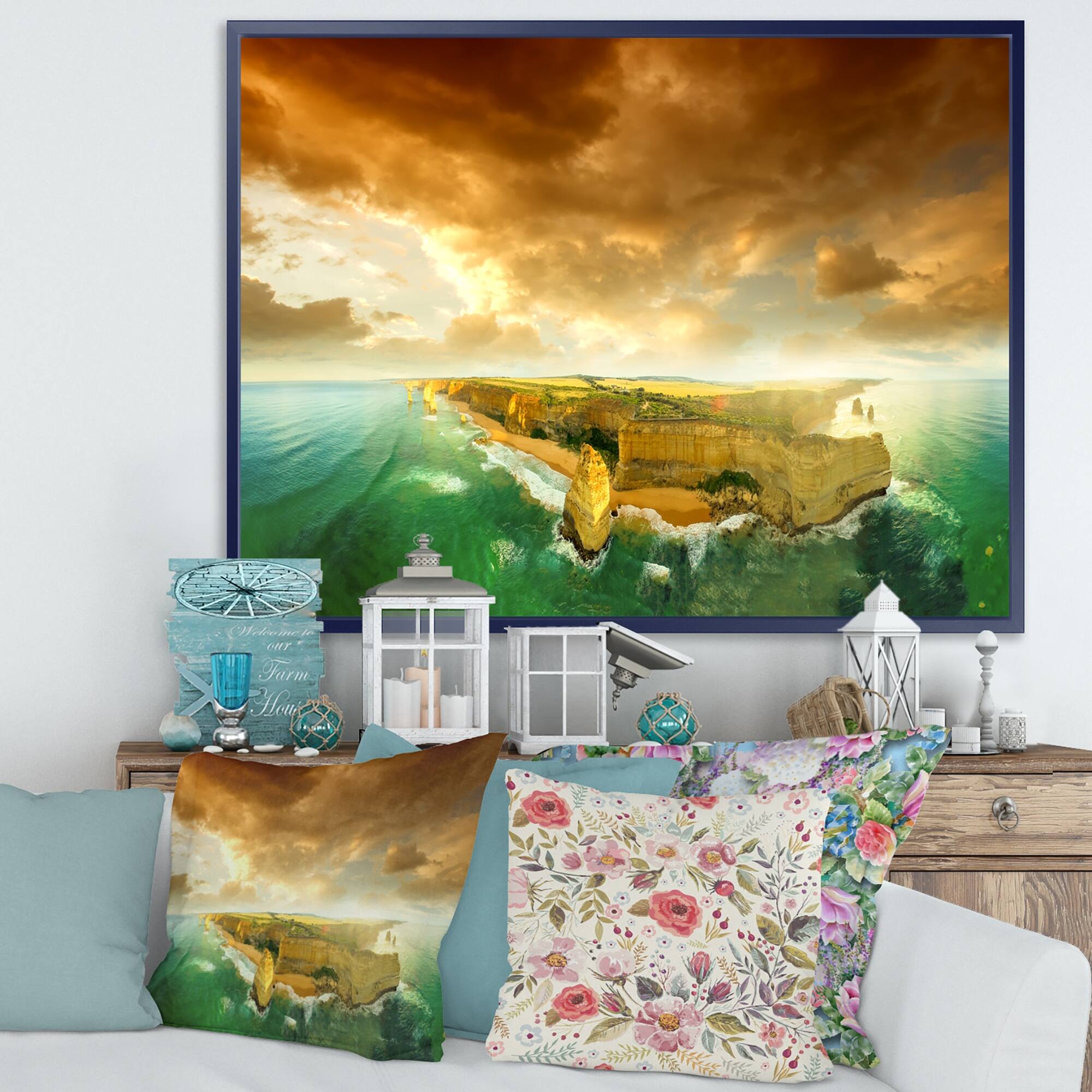 Designart "Great Ocean Road Australia Green" Modern Seascape Framed