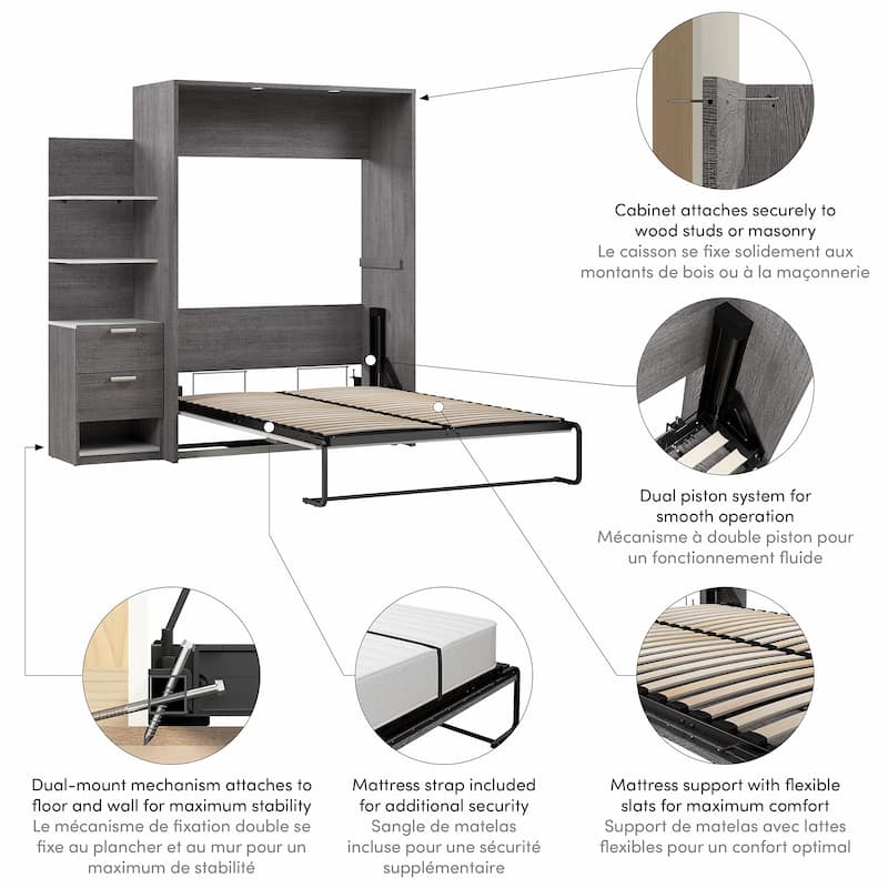 Cielo Full Murphy Bed with Floating Shelves by Bestar