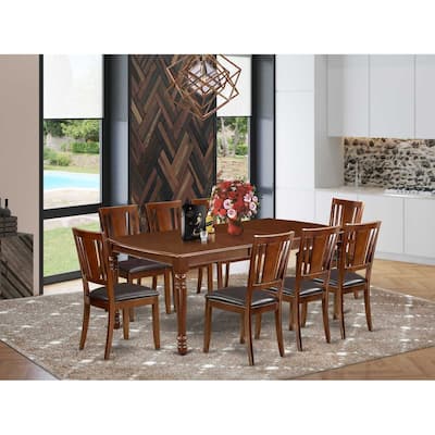 Rectangular Dining Set 9-Piece - Rococo Style Table & Faux Leather Chairs - Elegant Dining Room Furniture