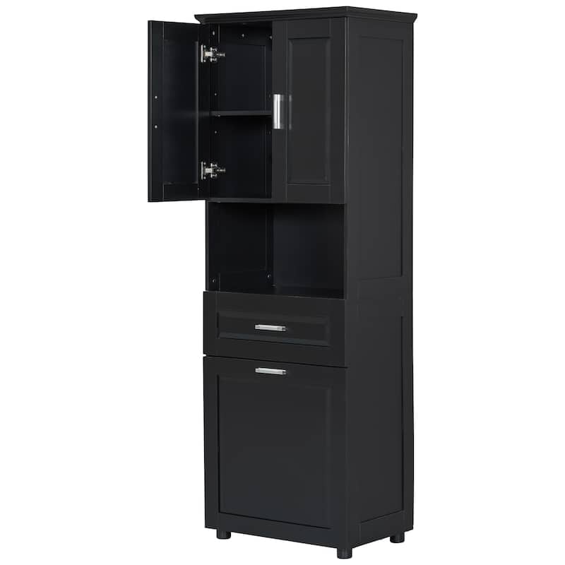 Roomfitters Tall Bathroom Cabinet with Tilt-Out Laundry Basket and Upper Storage Compartment Large Organizer