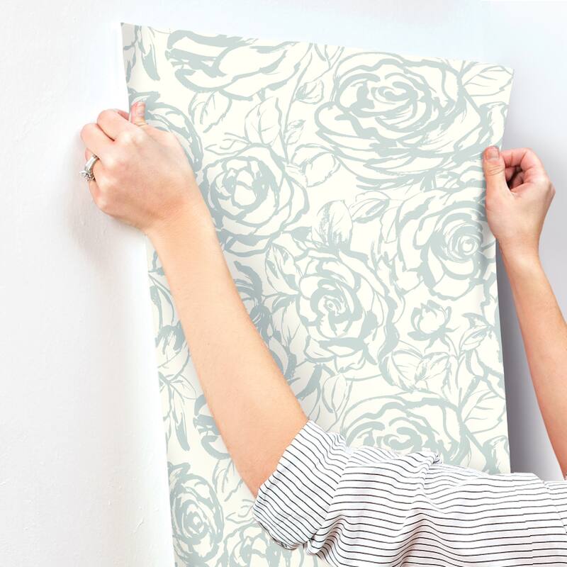 A-Street Prints Nelda Light Blue Rose Wallpaper