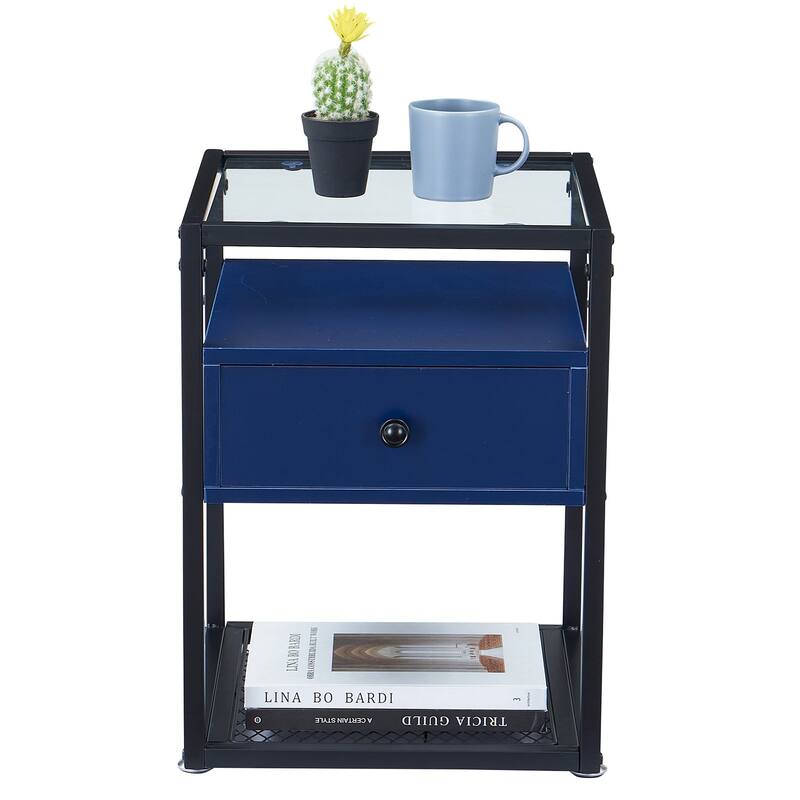 VECELO Modern 1-Drawer Nightstands with Tempered Glass Top