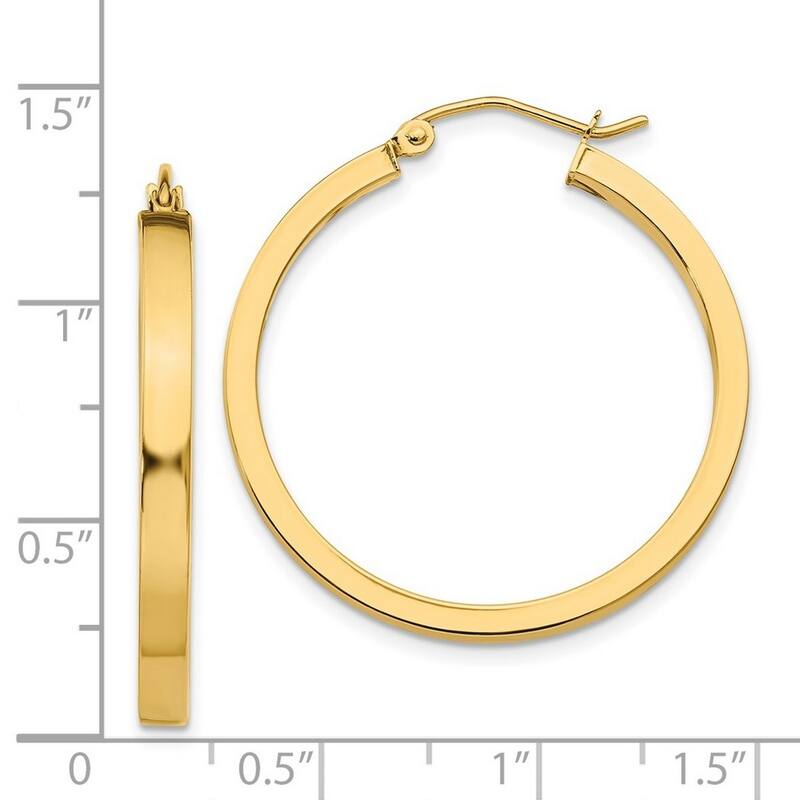 Curata 14k Yellow Gold Hollow Polished Rectangle Tube Hoop Earrings - 30mm