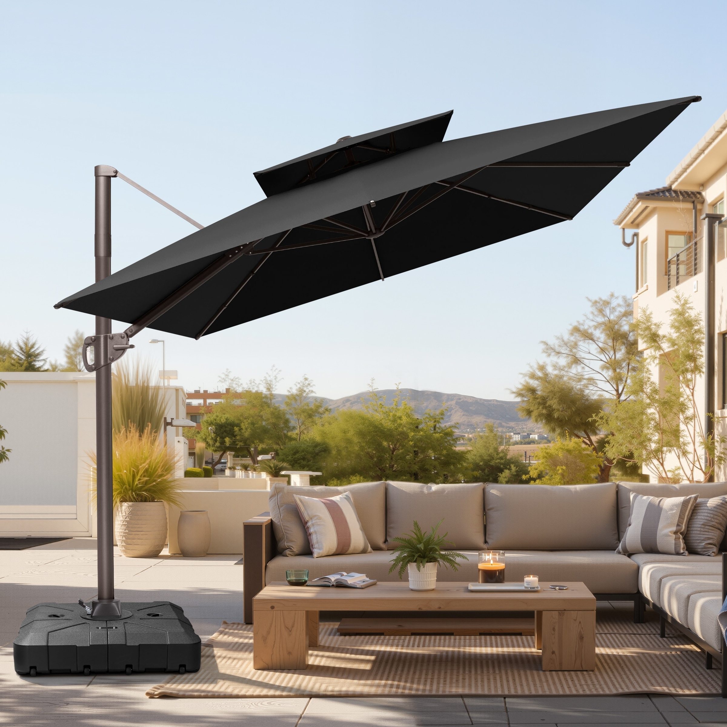 9 foot patio umbrella canada SAFAVIEH Outdoor Furniture Collection – Buti Ft Crank Patio Umbrella, Baby Blue Stripe & Brown Pole, Market with Crank Lift (PAT8017U) : Patio, Lawn & Garden rust metal ribs for durability Living Accents 9 ft. Tiltable