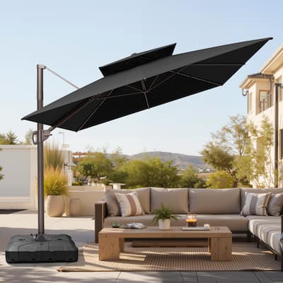 Outdoor 9 x 11.5 FT Dual Top Patio Cantilever Umbrella with Base