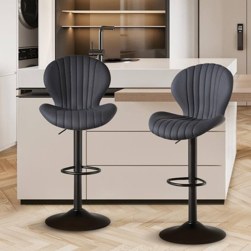 Set of 2 Modern Fabric Bar Stool with Iron Frame - Dark Grey