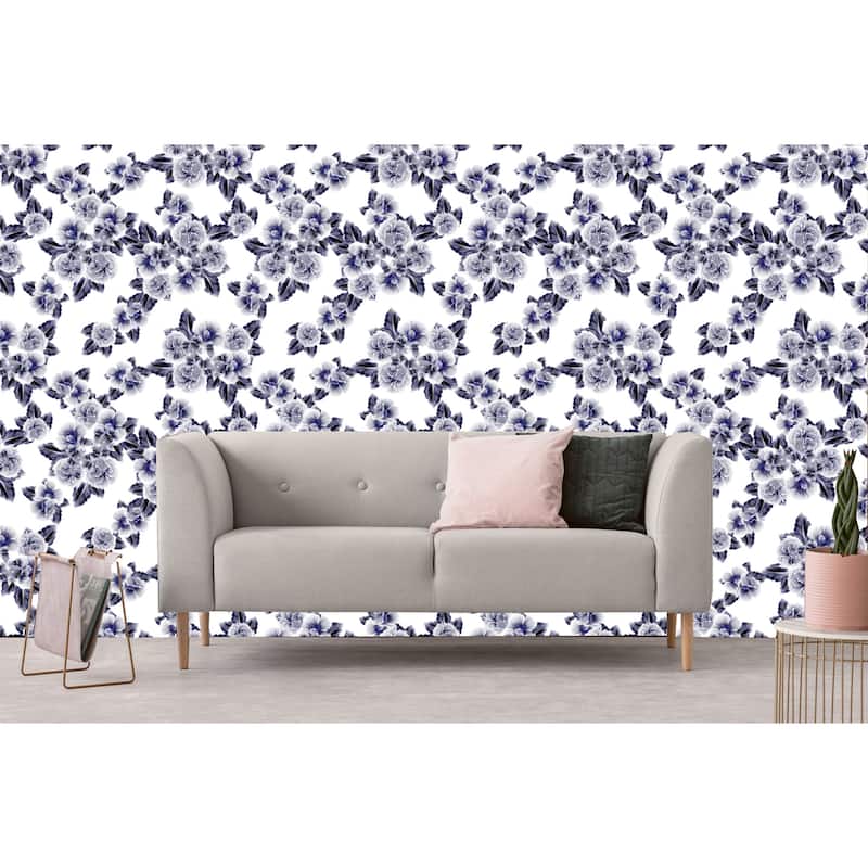 Indigo Sweet William Removable Wallpaper - 10'ft H x 24''inch W - On ...