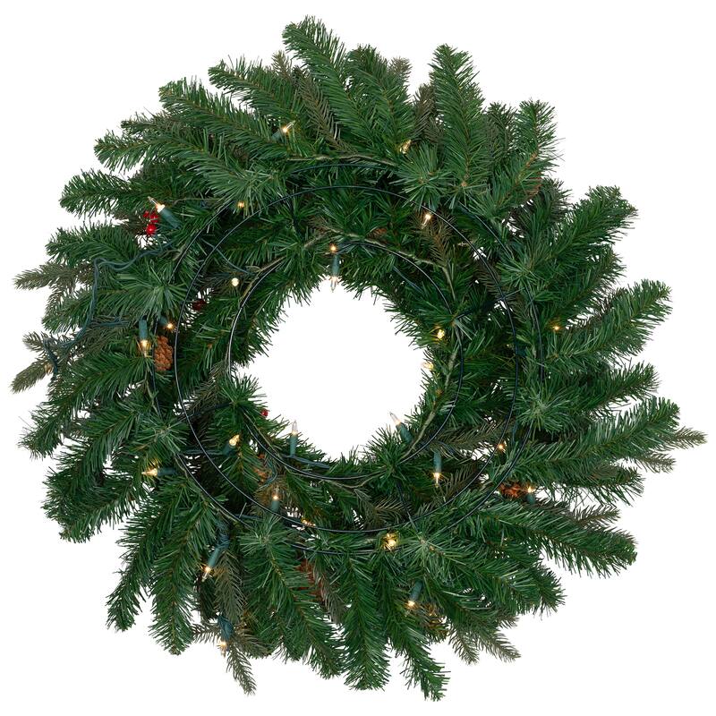 Real Touch™ Pre-Lit Mixed Noble Spruce Wreath - 24" - Clear Lights