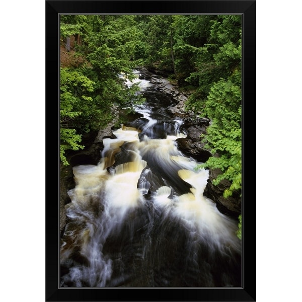 "Water rushing over rocks, Presque Isle River, Porcupine Mountains State Park, Michigan" Black Framed Print