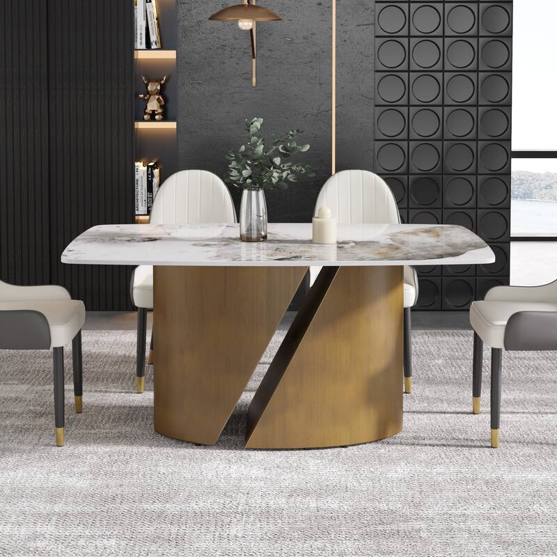 71" & 63" Modern Kitchen Table Marble Sintered Stone Table Top with Metal Gold Finish Legs