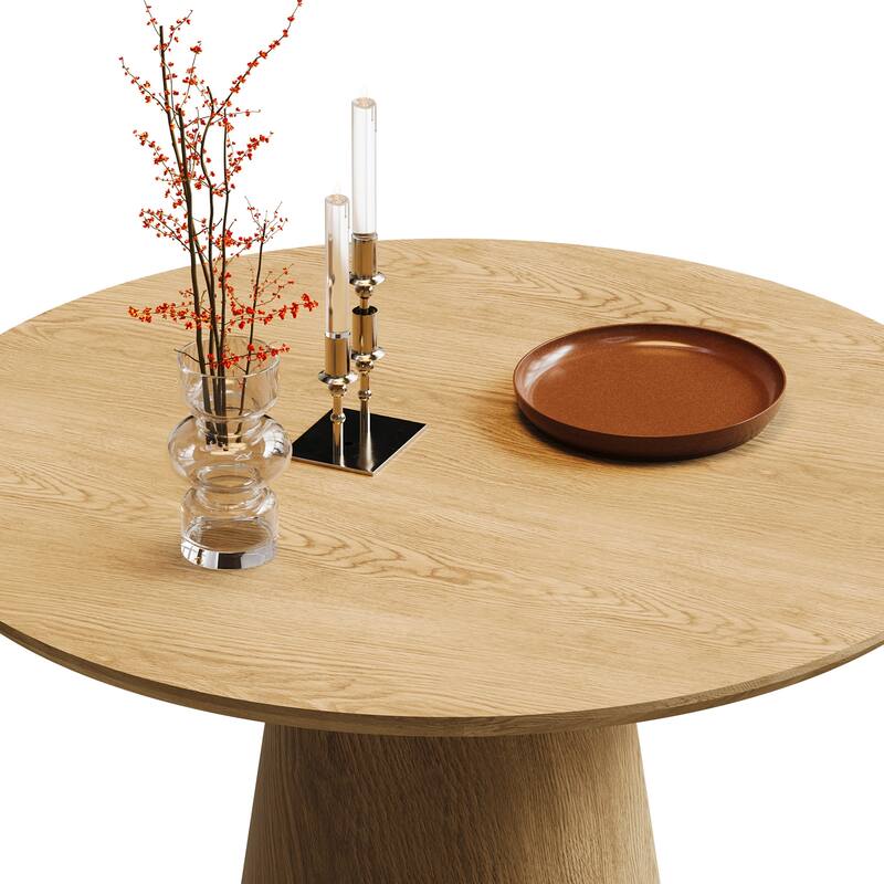 43 Inches Round Dining Table for 4 People, with Wooden Pedestal Base, Modern Dinner Table for Dining Room, Kitchen