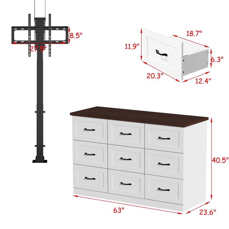 Lift TV Cabinet Electric TV Lift Dresser w/Dual Control and 2 Power Outlets Dresser Entertainment Center