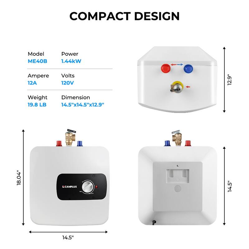 CAMPLUX 4.0 Gallons 1.44 kW Mini Tank Electric Water Heater with Cord Plug, White