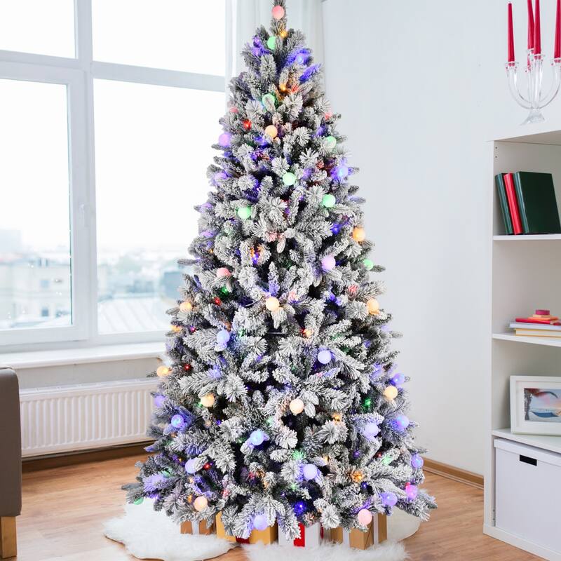 PE and PVC Floceked Christmas Tree with Lights - N/A